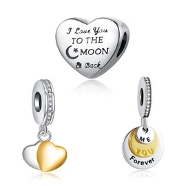 Doyafer 925 Sterling Silver Heart Charm 'I Love You To The Moon Back ' Valentine's Day Pendant Gift 3 Piece/Package