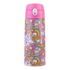 Oasis Stainless Steel Double Wall Insulated Kid's Drink Bottle with Sipper Straw 550 ml - Flower Power