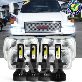 AQJ 4X LED HEADLIGHTS 4X6 FIT 2003-2008 2009 CHEVY KODIAK C4500 C5500 SEALED BEAM+
