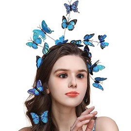 Lopsity Butterfly Headbands Butterfly Costume for Women Butterfly Fascinator Headband Crown Butterfly Hairpin for Tea Party (Blue)