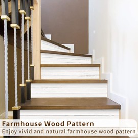 funlife 3Pcs Farmhouse Style PVC Stair Sticker, Peel and Stick Staircase Decals, Self-Adhesive Waterproof Stair Riser Stickers for Home loft Apartment Decor, 39.37"x7.09" Weathered Rustic White Wood