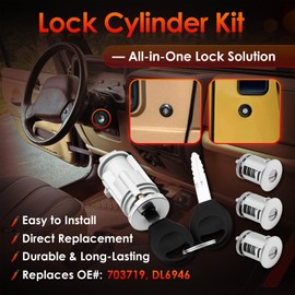 Ignition Switch Lock Cylinder Assembly & Door/Trunk Lock Cylinder with Keys, Compatible with 1998-2001 Wrangler TJ, Replaces# 703719, DL6946