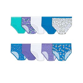 Fruit of the Loom Girls' Tag Free Cotton Brief Underwear Multipacks, Low Rise Brief - Purple/Blue/White, 8, Pack of 10