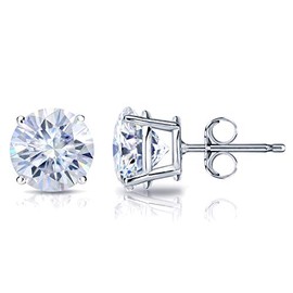 Diamond Wish 2/5 Carat Moissanite Round Stud Earrings for Women - 925 Sterling Silver Earrings for Her (4 mm, 0.40 TGW) 4-Prong Setting Push Back Studs