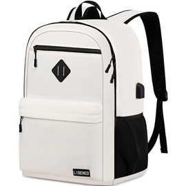 LIBENED School backpack for Teen, 15.6 inch Travel Laptop Backpack with USB Charging Port, Large Computer Bookbag with Compartments C57-Beige-US