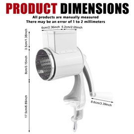 Manual Nut Mill with 2 Removable Drum Blades, Stainless Steel Quick Cutting Vegetable Slicer, Manual Peanut Mill with Crank Nut Mill Ideal as Nut Grater, Almond Mill, Potato Grater (White)