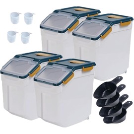 Saim Airtight Rice Container & Flour Storage 25lb 4-Pack, BPA Free Food Grade Plastic with Lids, Rice Dispenser Bin for Rice, Grain, Dog Food - Includes Scoop (Dark Blue)