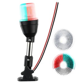 CLGMarine LED Tri-Color Navigation Light,Bimini Top Red-Green-White Combination Boat Bow Light & Anchor Light, Stainless Steel Foldable Pole Base, 10-24V DC,10 Inches