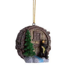 Fishing Bear at a Log Cabin Christmas Ornament, Holiday Décor, Rustic Theme, 2.5 Inches