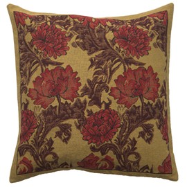 Charlotte Home Furnishing Inc. Belgium Cushion Cover - Medium, 16.00 in. x 16.00 in. | Chrysanthemum Bordo