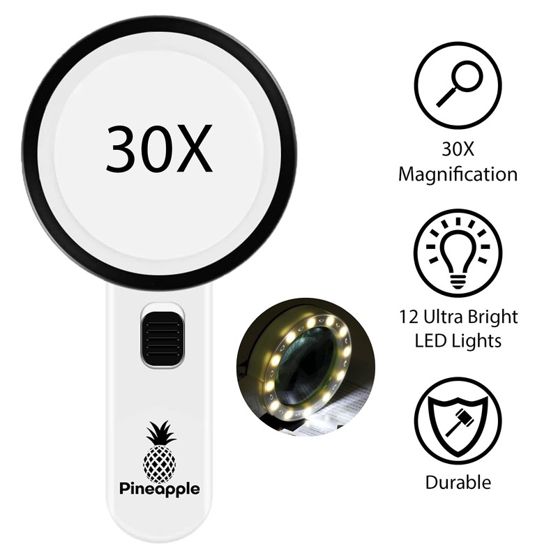 Magnifying Glass with Light, 30X Handheld Large Magnifying Glass for