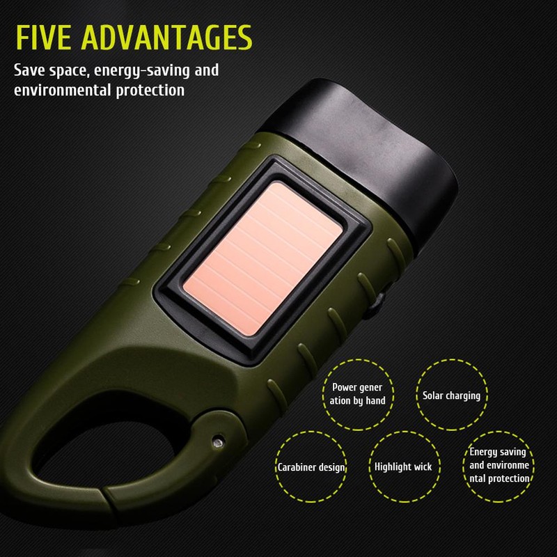 Solar Powered Hand Crank Flashlight Rechargeable Emergency LED Light Lamp
