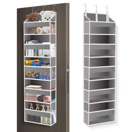 Over the Door Organizer Closet,5 Bins 10 Side Pockets,Hanging Door Organizer,Anti Tilt 44 lbs Load Door Organizers and Storage with Clear Window for Bedroom,Nursery,Rv,Bathroom,Camper(Light Grey)