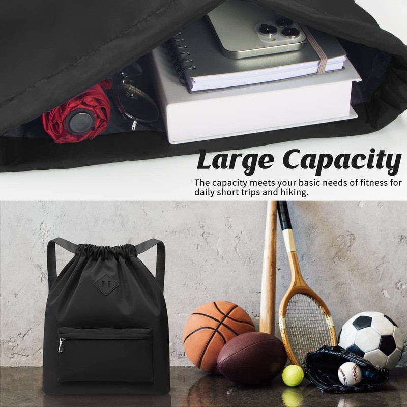 Drawstring Gym Backpack String Bag - Waterproof Nylon Large Sackpack