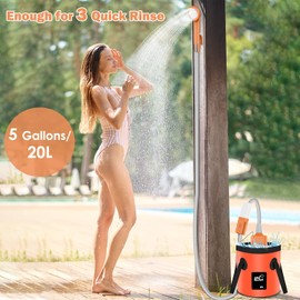 Cosy Life Portable Shower for Camping, Rechargeable Camping Shower Pump with 5 Gallons Collapsible Bucket & LED Light, Electric Outdoor Camp Shower Portable Shower Pump Camping Hiking (5.9 ft Hose)