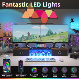 YAOHUOO Dual Monitor Stand with LED Light 2 Drawers, Computer Monitor Riser for 2 Monitors, Large Desktop Organzier with Storage for PC/Laptop/Computer/TV Screen/Printer