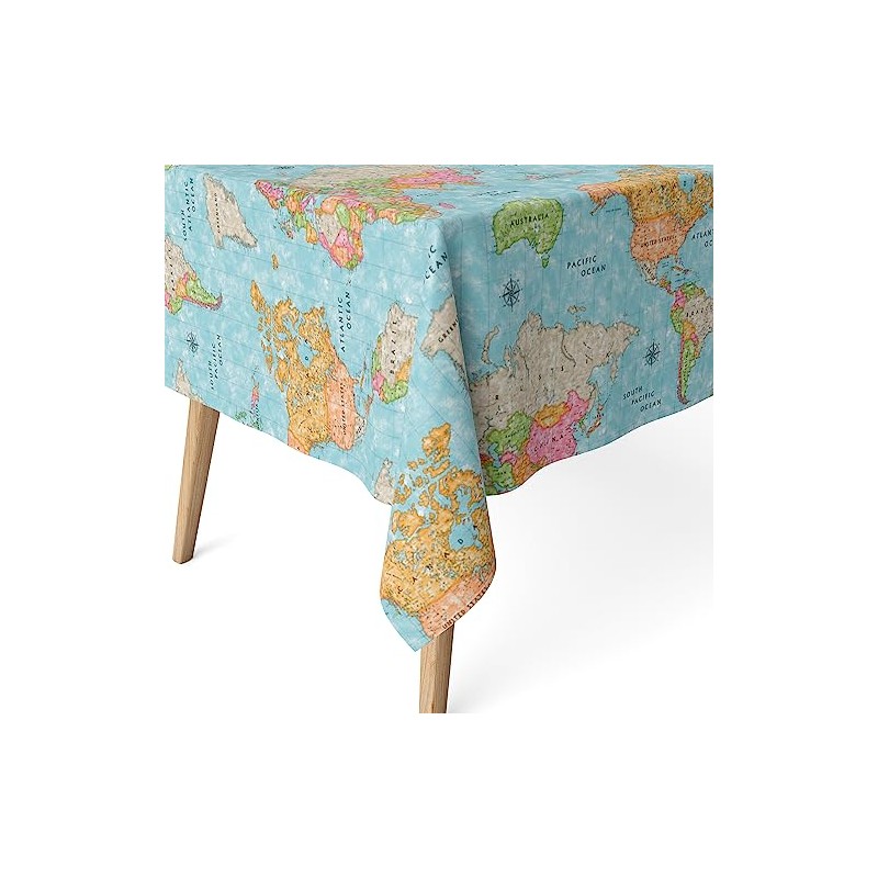 Martina Home Blue World Map Resin Coated Tablecloth 140cm x