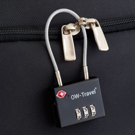 New TSA Approved Luggage Locks (2 Pack) OW-Travel 3 Digit Heavy Duty Zinc Alloy Security Cable Padlock, Combination Padlocks, Code Lock for Suitcase, Zipper, Luggage, Bag, Case, Gym Locker (Black)