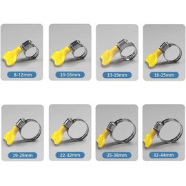 QIOON 8 Pcs Adjustable Hose Clips Stainless Steel Hose Clamps Clip 8-44mm for Home Flexible Gas Petrol Fuel Hose Pipe Tube Worm Drive Automotive Industrial Electronic (8 Sizes)