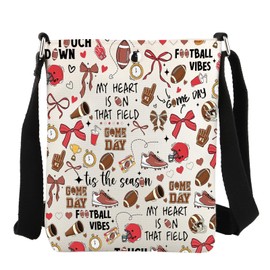 JYTAPP Football Sports Bow Crossbody Bag Football Player Game Bag Gift for Coach Referee Sports Mom Bow Lover (Beige)