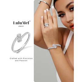 Lulu Mel Iced Out Heart Bracelet Baguette Jewelry Bangle Bracelet for Women, Hip Hop Mens 14k Gold Silver Plated Cubic Zirconia Bangle Bracelet, Girls Heart Cuff Bracelet With Jewelry Box (Silver Heart, 8 inch)