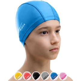 AqtivAqua Kids Swimming Caps for Kids Swim Cap Kids Girls Boys Youth Hat (Blue color, Kids size)