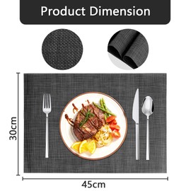 KEWUZY Set of 6 Placemats, PVC Heat Resistant, Non-Slip Placemats, Washable, for Kitchen, Home, Restaurant, Dining Table (Black)