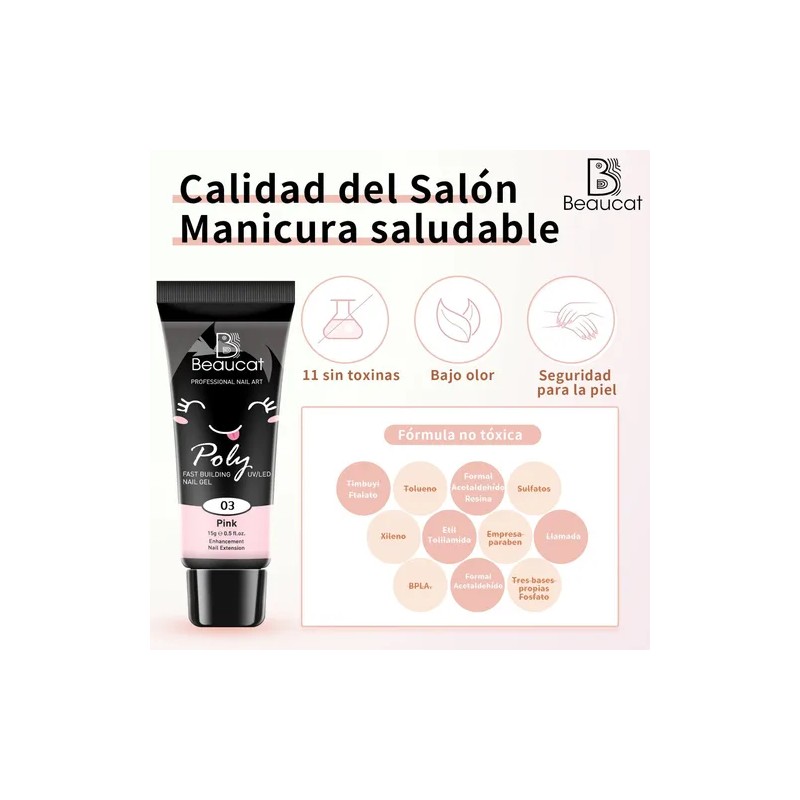 Kit Para De Uñas Polygel Completo Acrilicas Beaucat 18 Pcs