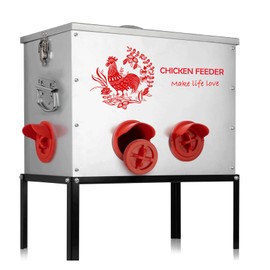Wmzjnljy 1pc 40 lb Capacity Chicken Feeder Box-6 Ports Large Metal Automatic Chicken Feeder Rat Proof with Locking Lid and Legs Galvanized for Chickens, Ducks, Geese(T1)