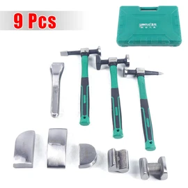 YIYIBYUS 9 PcsAuto Body Repair Tools Fender Roller Dent Repair Tool Kit Dent Crowbar Repair Tool Kit Body Repair Hammer Dolly Set with Carrying Case for Auto Repair, Mechanical Repair