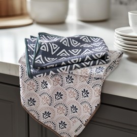 RECYCO Waffle Kitchen Towel Set of 2 - Quick Dry Microfiber Sustainable Dish Towels - Ultra Absorbent Reusable Cleaning Tea Towels - Lightweight Hand Towels,16”x 28”, Neutral Boho