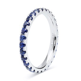 CHINALUSTER 925 Sterling Silver 2mm Stacking Band Ring for Women, Moissanite & Lab-Created Gemstones, Dainty Eternity Style, Yellow/Blue/Green/Purple (Blue, 5)