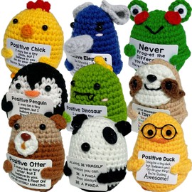 Hanj 9 Pcs Appreciation Gifts for Employee in Bulk, Positive Crochet Animal, Emotional Support Plush, Thank You Gift for Teachers Coworkers Friends, Home Office Decor