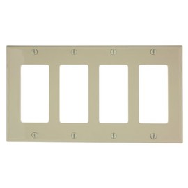 Leviton 4-Gang Decora/GFCI Device Wallplate, Standard Size, Thermoplastic Nylon, Device Mount, 80412-NI, Ivory