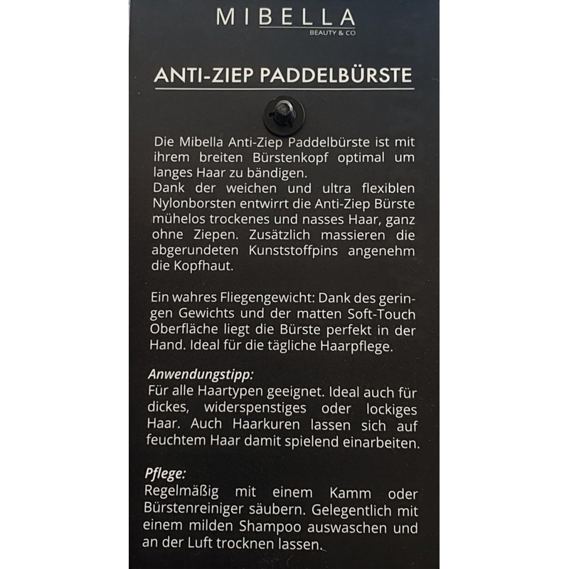 Mibella Anti-Ziep Paddelbürste, Weiche Nylonborsten, Für Alle Haartypen, Schwarz 21719