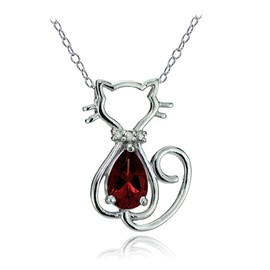Sterling Silver Gemstone Filigree Cat Slide Pendant, Stone Sterling Silver, Garnet