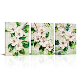 xiysien Hand-Painted Flower Wall Art Abstract 3D Textured Oil Painting Floral Pictures Canvas Framed Artwork for Home Decor 12''x16''x3PCS