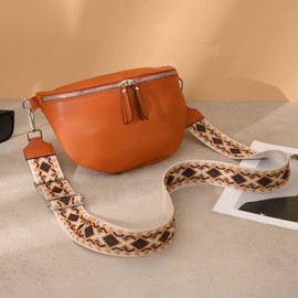 GICEY Fanny Pack Cross Body Belt Bag With Guitar Strap - PU Leather Crossbody Bag for Women - Trendy Cute Designer Bum Bag for Travel Everyday (Brown)