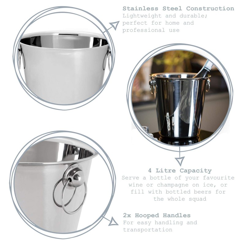 Rink Drink Champagne/Wine/Ice Chiller Bucket - Stainless Steel - 4