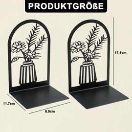 QUNXON Bookends, Pack of 2 Black Bookends, 17.1 x 11.7 x 8.9 cm Hollow Book Holder, Book Stand, with Non-Slip Metal Bookends for Desktop Storage at School, Home, Office