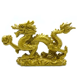 FUNSXBUG Large 13 Inch Chinese Gold Dragon Statue Feng Shui Decor Figurines Sculpture Collectibles for Luck & Success Gold