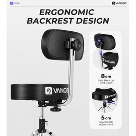 Vangoa Drum Throne with Backrest Padded Saddle Drum Seat Comfortable Motorcycle Style Swivel Drum Chair Stool Height Adjustable Double Braced for Drummers
