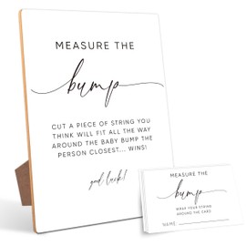 Measure The Bump Game,Baby Shower Games,Baby Shower Decorations,Baby Shower Signs,Gender Reveal Decorations,Baby Shower Bingo,1 Wooden Play Sign with Stand and 50 Tickets Set