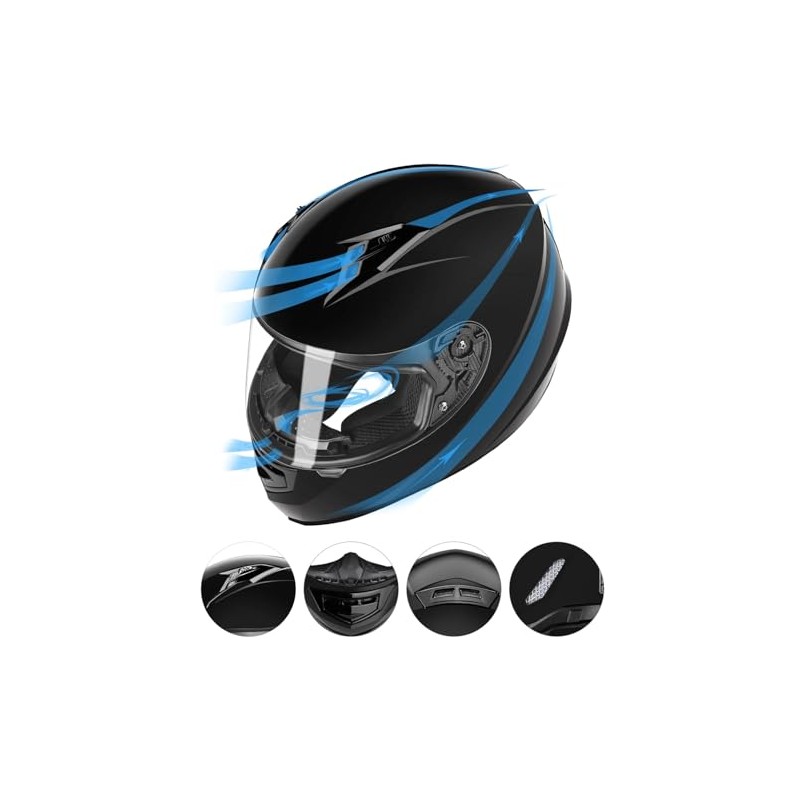 GLX GX11 Compact Motorcycle Helmet - Black, Large - Full