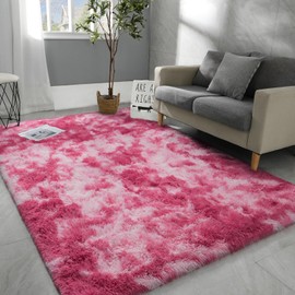 Hutha 4x6 Large Area Rugs for Living Room, Super Soft Fluffy Modern Bedroom Rug, Tie-Dyed Blush Pink Indoor Shag Fuzzy Carpets for Girls Kids Nursery Room Home Decor
