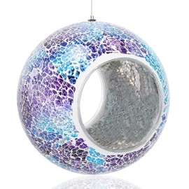 Yinns Bird Feeder - Glass Birds Feeder Outside Hanging, Mosaic Fly Through Birdfeeder with Oval Stained, Outdoor Garden Decor, 6.5 inch