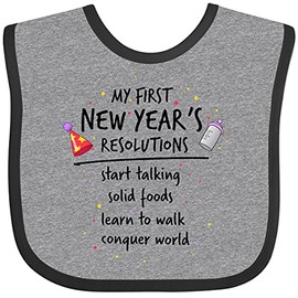 inktastic My First New Year's Resolutions Baby Bib Heather and Black 2769a