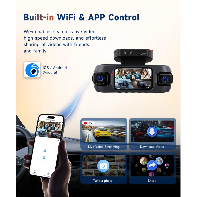 4K 360° Dash Cam 4-Channel Front/Rear/Inside/Side Car Dash Camera with