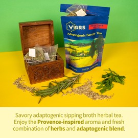 Vigrs Sipping Broth Adaptogenic Herbal Steep Sachets with Savory Seasonings, Provence Spice French Flavor, Vegan, Keto, Gluten Free, Intermittent Fasting, and Natural, Pack of 12
