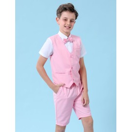 A&J DESIGN Pink Suit for Boys Easter Valentines Day Wedding Gentleman Photoshoot Formal Ring Bearer Outfit Summer Short Set Tuxedo 8-9 Years